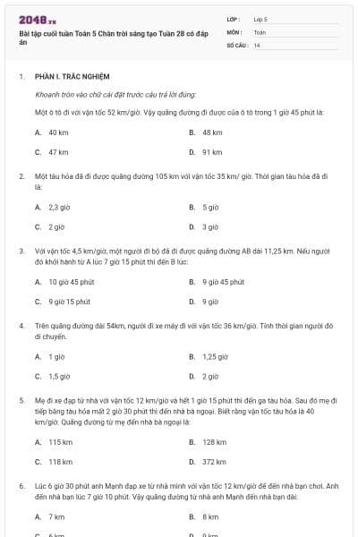 Bài tập cuối tuần Toán 5 Chân trời sáng tạo Tuần 28 có đáp án