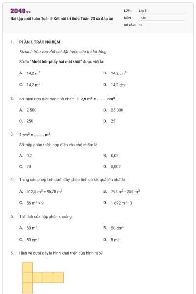 Bài tập cuối tuần Toán 5 Kết nối tri thức Tuần 23 có đáp án