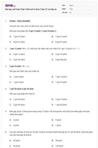 Bài tập cuối tuần Toán 5 Kết nối tri thức Tuần 27 có đáp án