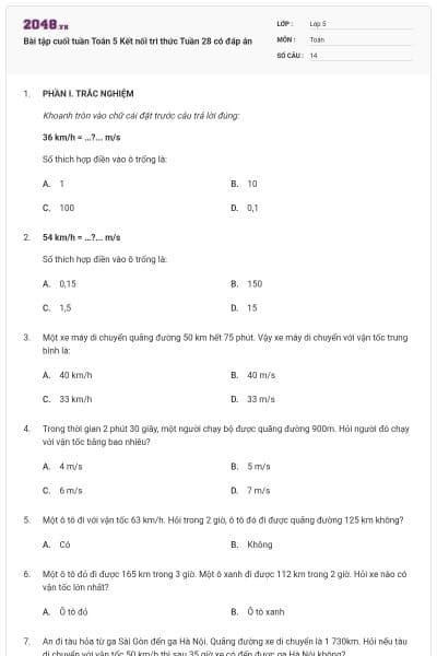 Bài tập cuối tuần Toán 5 Kết nối tri thức Tuần 28 có đáp án