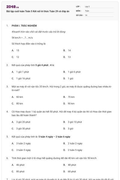 Bài tập cuối tuần Toán 5 Kết nối tri thức Tuần 29 có đáp án