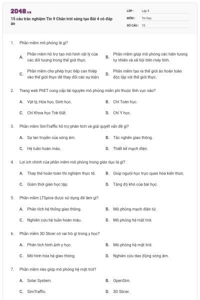 15 câu trắc nghiệm Tin 9 Chân trời sáng tạo Bài 4 có đáp án