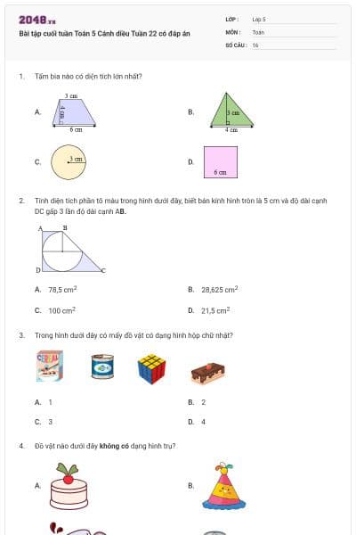 Bài tập cuối tuần Toán 5 Cánh diều Tuần 22 có đáp án