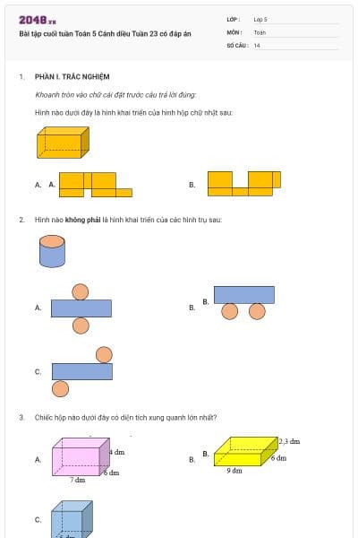 Bài tập cuối tuần Toán 5 Cánh diều Tuần 23 có đáp án