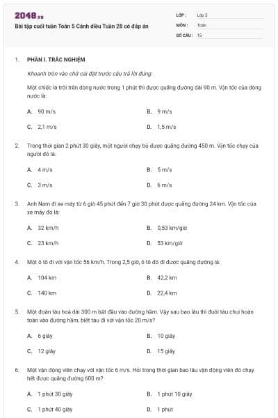 Bài tập cuối tuần Toán 5 Cánh diều Tuần 28 có đáp án