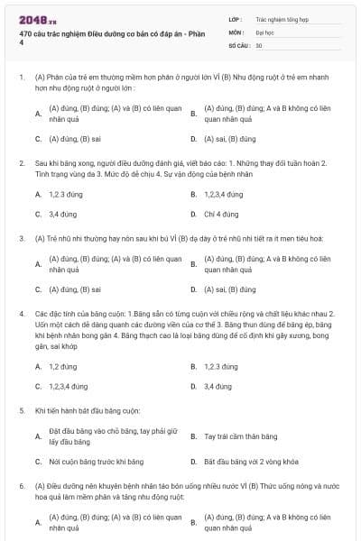 470 câu trắc nghiệm Điều dưỡng cơ bản có đáp án - Phần 4