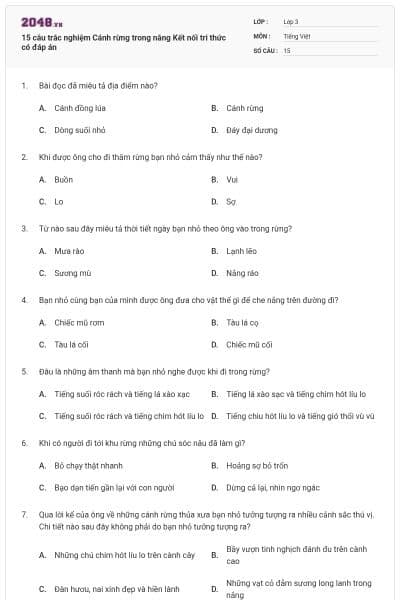 15 câu trắc nghiệm Cánh rừng trong nắng Kết nối tri thức có đáp án