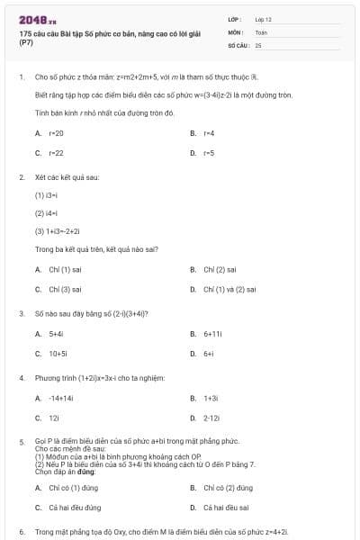 175 câu câu Bài tập Số phức cơ bản, nâng cao có lời giải (P7)