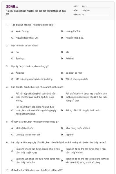 15 câu trắc nghiệm Nhật kí tập bơi Kết nối tri thức có đáp án