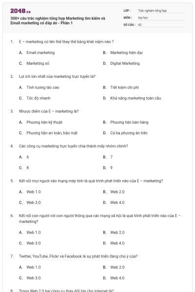 300+ câu trắc nghiệm tổng hợp Marketing tìm kiếm và Email marketing có đáp án - Phần 1