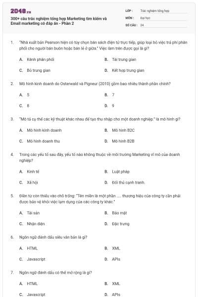 300+ câu trắc nghiệm tổng hợp Marketing tìm kiếm và Email marketing có đáp án - Phần 2