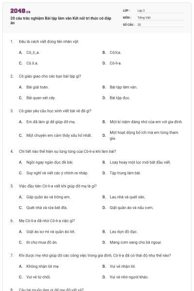 20 câu trắc nghiệm Bài tập làm văn Kết nối tri thức có đáp án