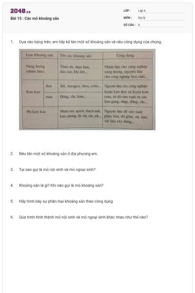 Bài 15 : Các mỏ khoáng sản