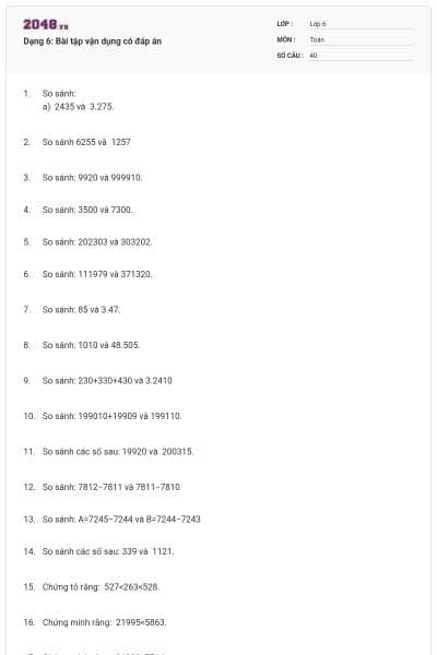 Dạng 6: Bài tập vận dụng có đáp án