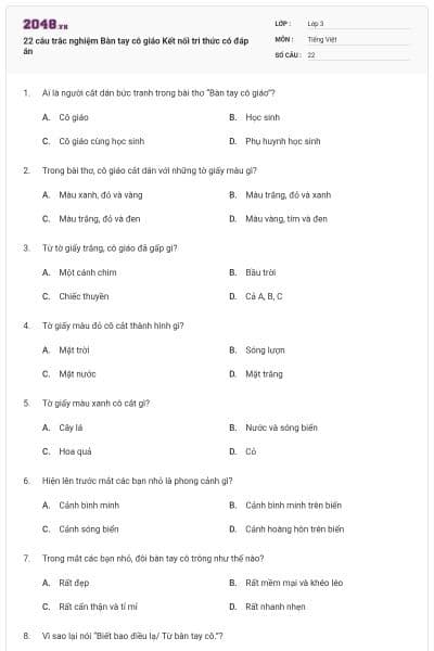 22 câu trắc nghiệm Bàn tay cô giáo Kết nối tri thức có đáp án