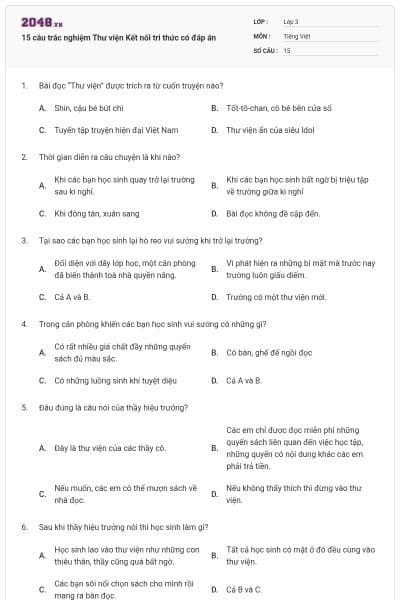 15 câu trắc nghiệm Thư viện Kết nối tri thức có đáp án
