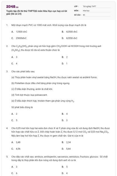 Tuyển tập đề thi thử THPTQG môn Hóa Học cực hay có lời giải (Đề số 24)