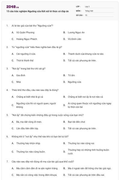 15 câu trắc nghiệm Ngưỡng cửa Kết nối tri thức có đáp án