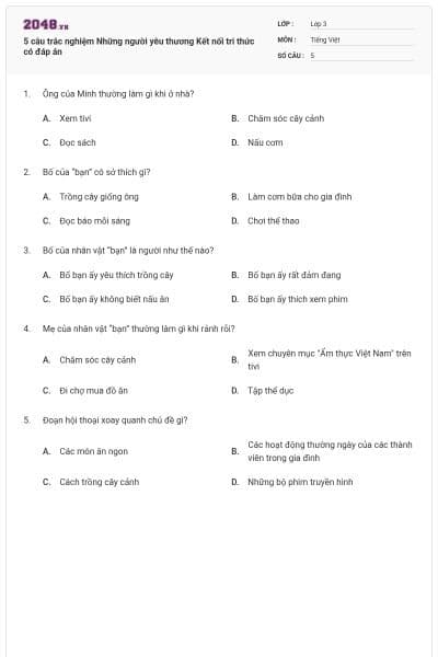 5 câu trắc nghiệm Những người yêu thương Kết nối tri thức có đáp án