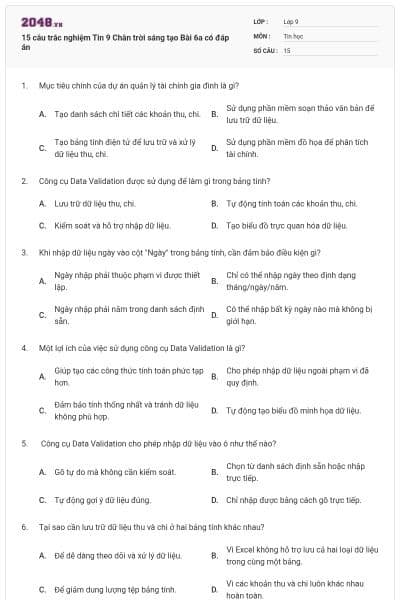 15 câu trắc nghiệm Tin 9 Chân trời sáng tạo Bài 6a có đáp án