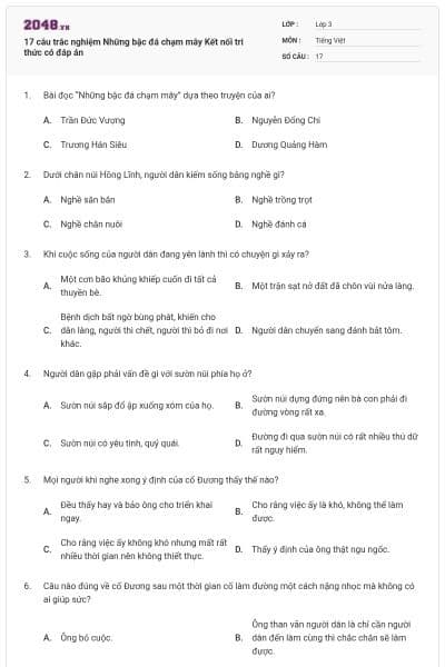 17 câu trắc nghiệm Những bậc đá chạm mây Kết nối tri thức có đáp án