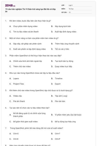 15 câu trắc nghiệm Tin 9 Chân trời sáng tạo Bài 6b có đáp án