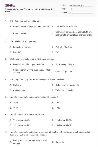 350 câu trắc nghiệm Tổ chức và quản lý y tế có đáp án - Phần 12