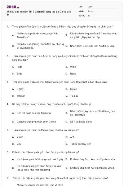 15 câu trắc nghiệm Tin 9 Chân trời sáng tạo Bài 7b có đáp án