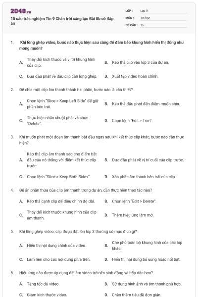 15 câu trắc nghiệm Tin 9 Chân trời sáng tạo Bài 8b có đáp án