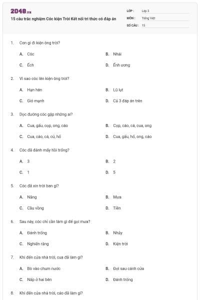 15 câu trắc nghiệm Cóc kiện Trời Kết nối tri thức có đáp án