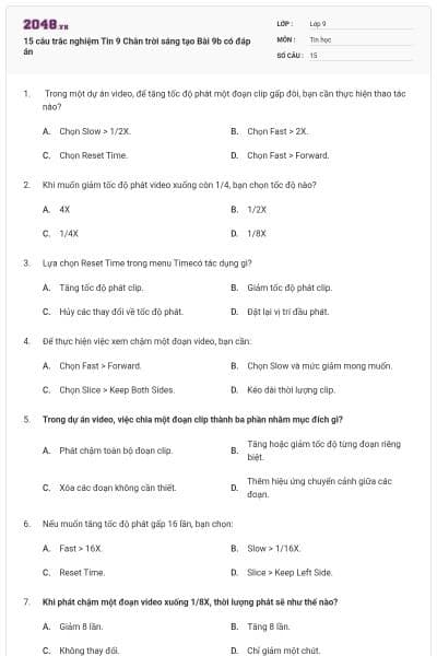 15 câu trắc nghiệm Tin 9 Chân trời sáng tạo Bài 9b có đáp án