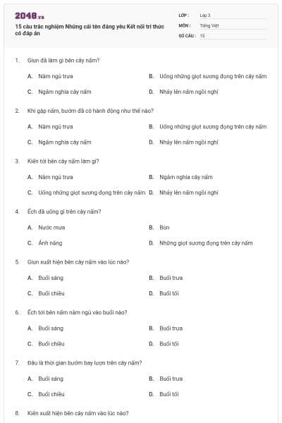 15 câu trắc nghiệm Những cái tên đáng yêu Kết nối tri thức có đáp án