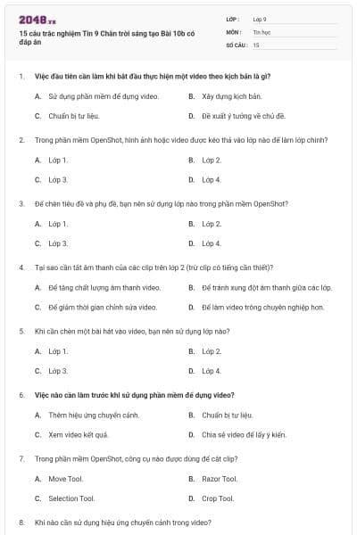 15 câu trắc nghiệm Tin 9 Chân trời sáng tạo Bài 10b có đáp án