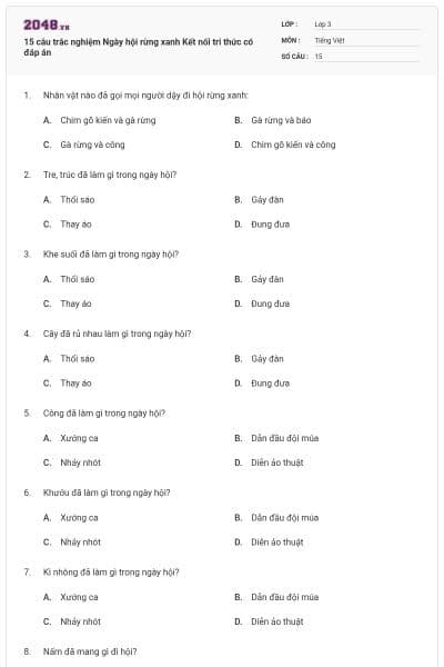 15 câu trắc nghiệm Ngày hội rừng xanh Kết nối tri thức có đáp án