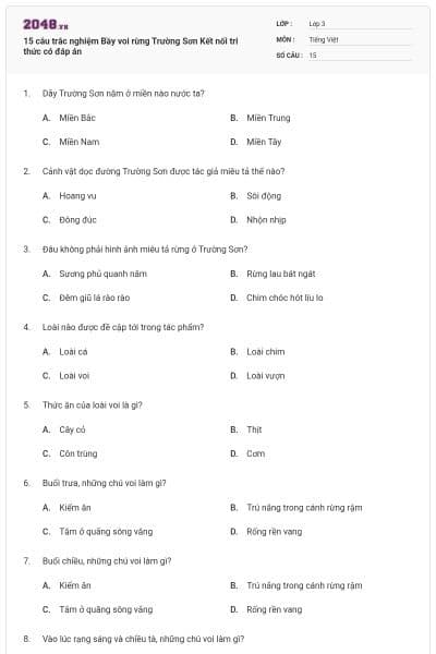 15 câu trắc nghiệm Bầy voi rừng Trường Sơn Kết nối tri thức có đáp án