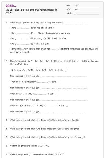 Giải VBT Toán 7 CD Thực hành phần mềm Geogebra có đáp án