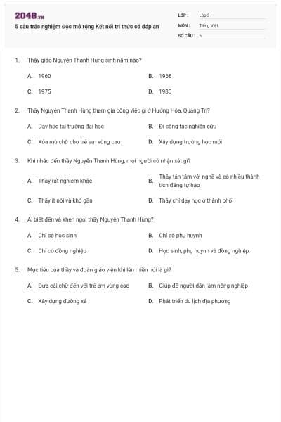 5 câu trắc nghiệm Đọc mở rộng Kết nối tri thức có đáp án