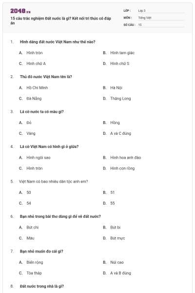 15 câu trắc nghiệm Đất nước là gì? Kết nối tri thức có đáp án