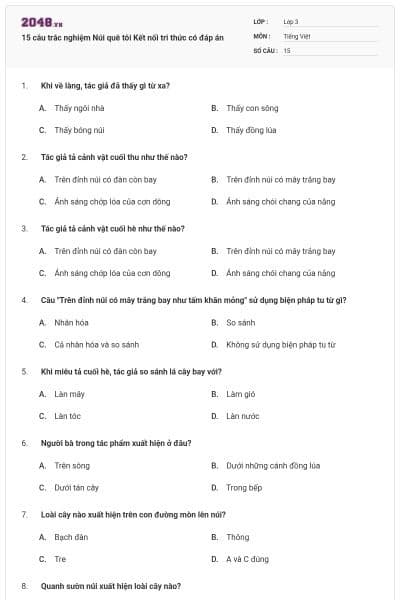 15 câu trắc nghiệm Núi quê tôi Kết nối tri thức có đáp án