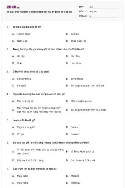 15 câu trắc nghiệm Sông Hương Kết nối tri thức có đáp án