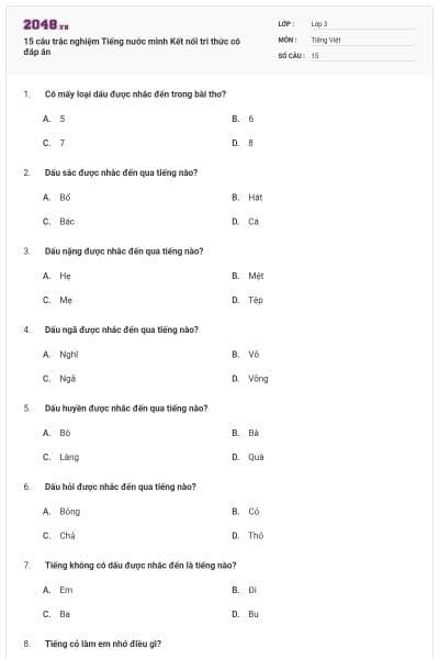 15 câu trắc nghiệm Tiếng nước mình Kết nối tri thức có đáp án