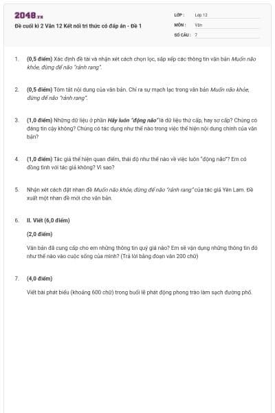 Đề cuối kì 2 Văn 12 Kết nối tri thức có đáp án - Đề 1