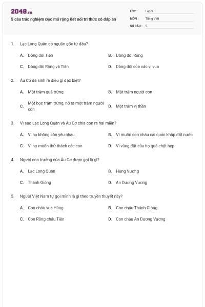 5 câu trắc nghiệm Đọc mở rộng Kết nối tri thức có đáp án