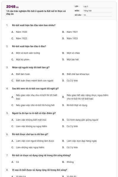 14 câu trắc nghiệm Rô-bốt ở quanh ta Kết nối tri thức có đáp án