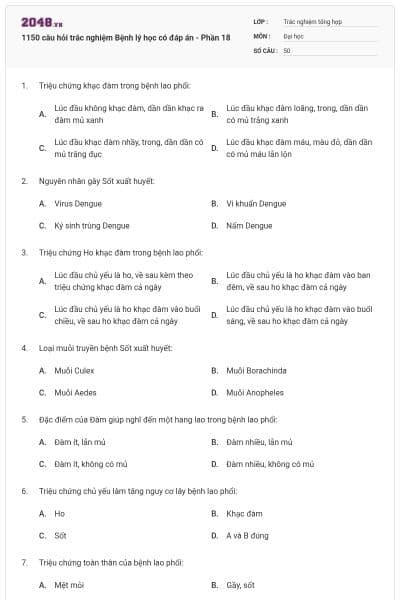 1150 câu hỏi trắc nghiệm Bệnh lý học có đáp án - Phần 18