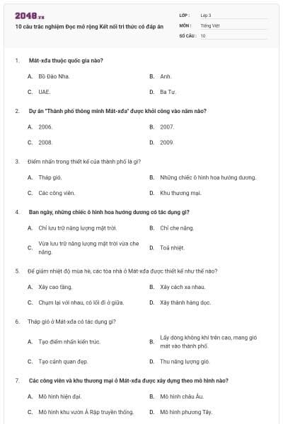 10 câu trắc nghiệm Đọc mở rộng Kết nối tri thức có đáp án