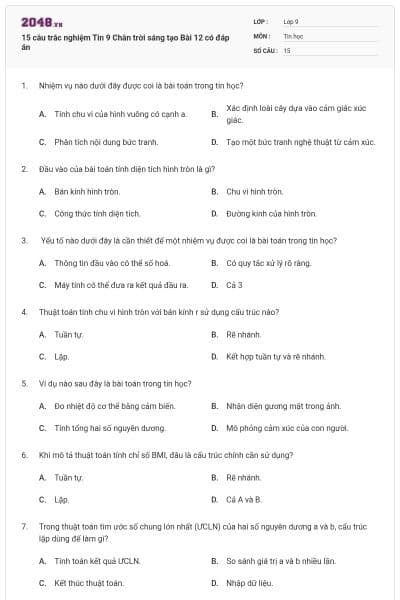 15 câu trắc nghiệm Tin 9 Chân trời sáng tạo Bài 12 có đáp án