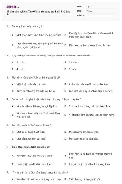 15 câu trắc nghiệm Tin 9 Chân trời sáng tạo Bài 13 có đáp án