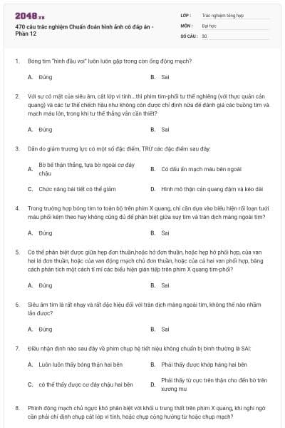 470 câu trắc nghiệm Chuẩn đoán hình ảnh có đáp án - Phần 12