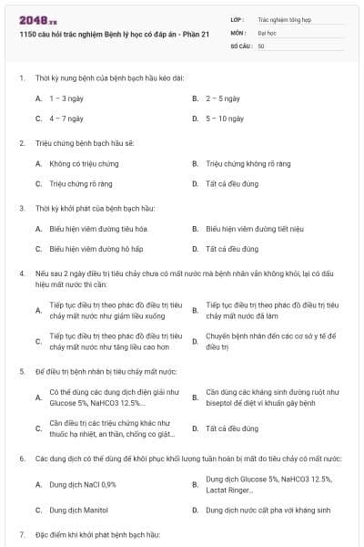 1150 câu hỏi trắc nghiệm Bệnh lý học có đáp án - Phần 21